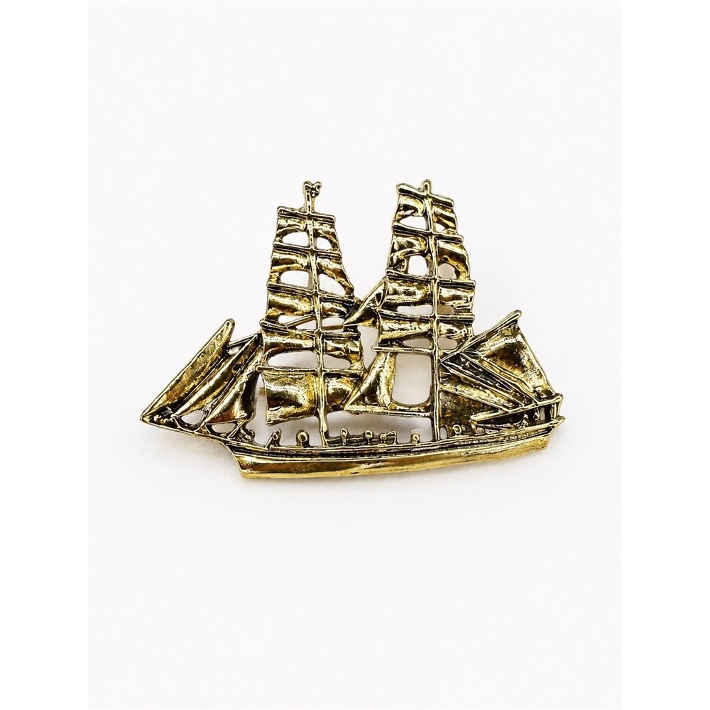 Gold Tone Sailing Ship Brooch